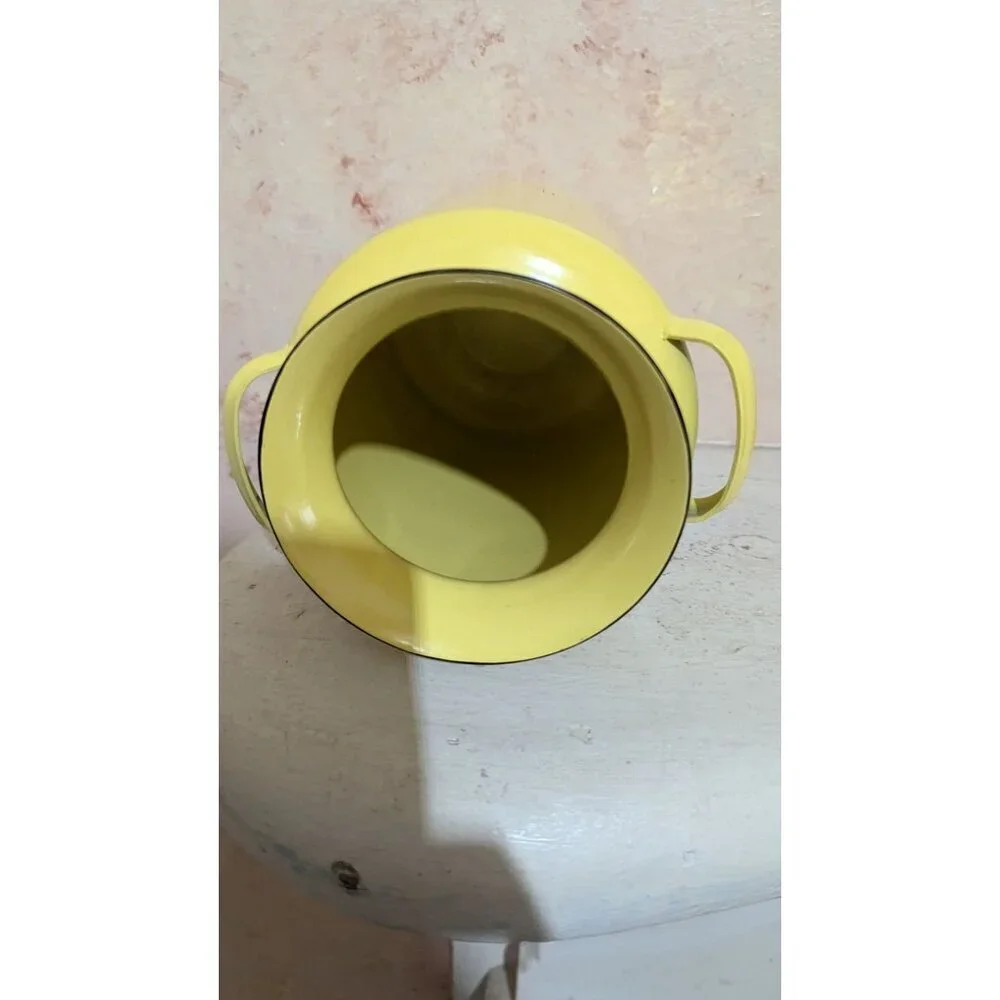 Yellow Enamel Milk Can Vase Farmhouse Rustic Decorative Pitcher with Handles 8in